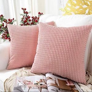 Set of 2 Pale Pink Corduroy Toss Pillow Covers Oversized NEW!